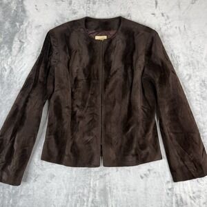 CACHE FAUX FUR CRUSHED VELVET BROWN JACKET SZ L